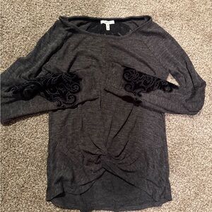 Maurices Charcoal Long Sleeve Top with Black Velvet Accents